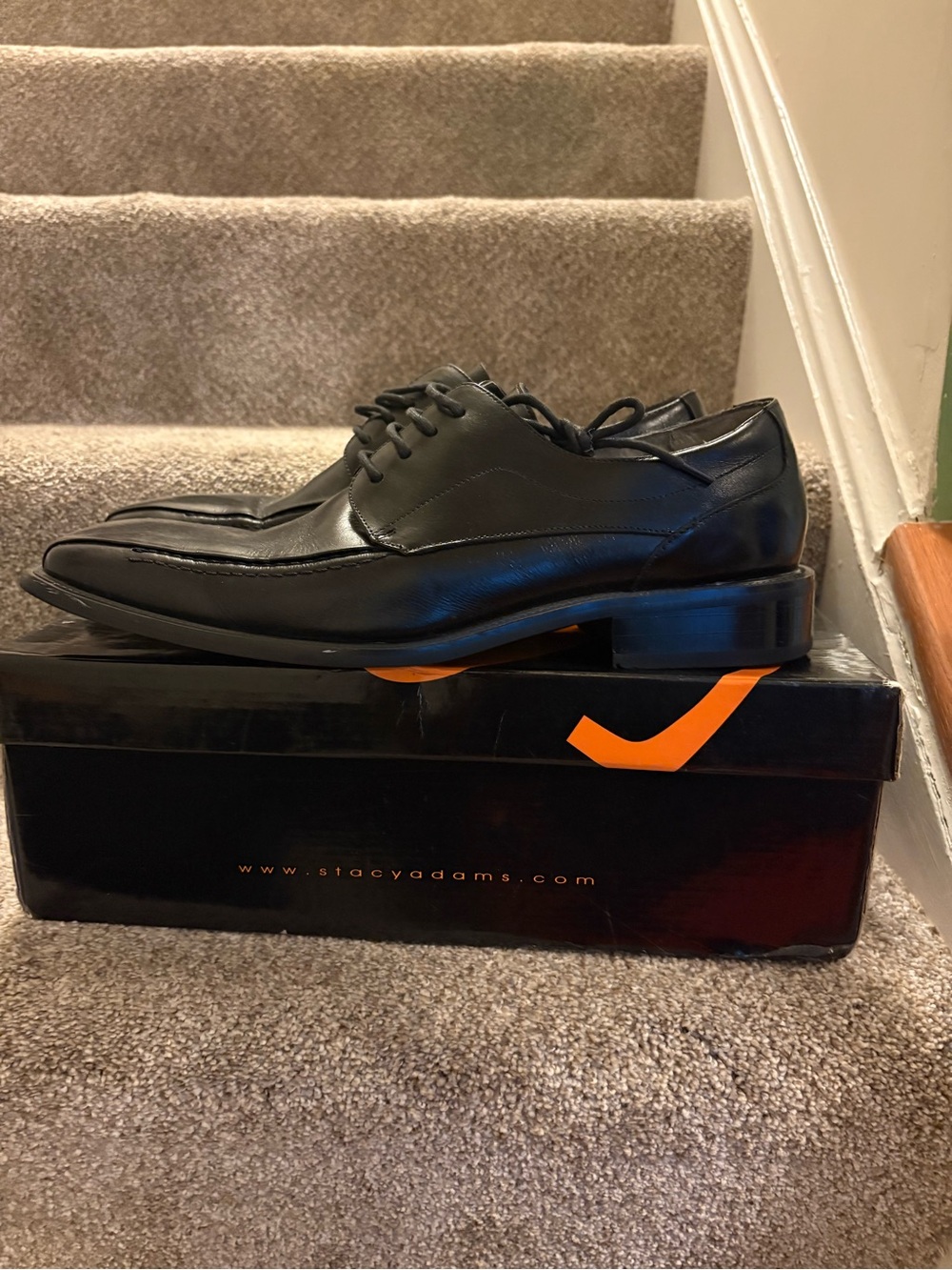 Stacy Adams Black Leather Lace-Up Oxfords